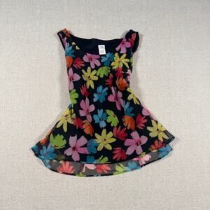 VINTAGE WOMEN'S FLORAL BLACK Y2K PREPPY FLOWY TOP FEMININE BUSINESS LARGE 12